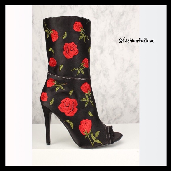 Floral Embroidered Peep Toe Booties - Picture 5 of 6